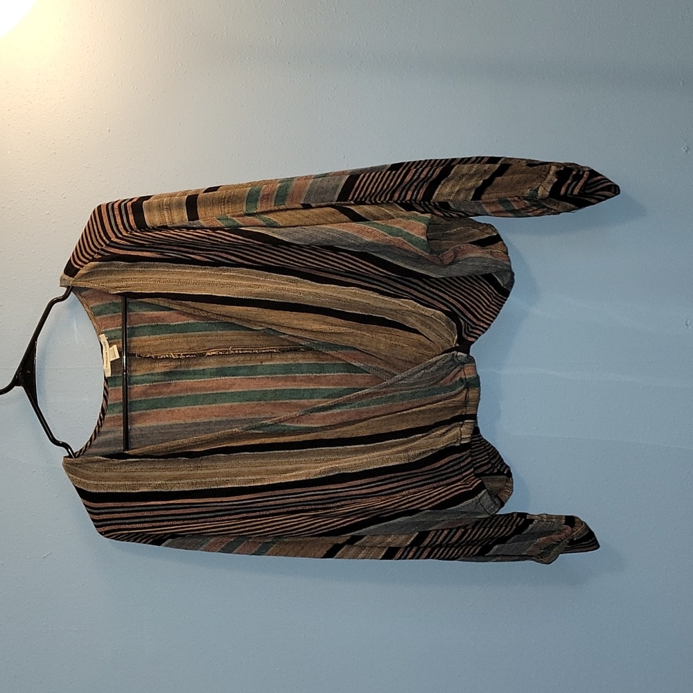 American Eagle dark striped open front blouse